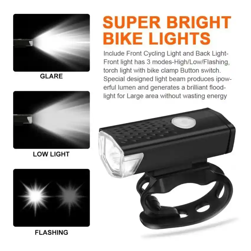 Luz Led Delantera 300 Lúmenes Para Bicicleta Recargable Usb