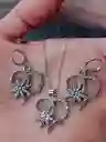 Aretes Cadena Y Dije En Plata 925; Con Bolsa De Regalo; Juego (jdp236)