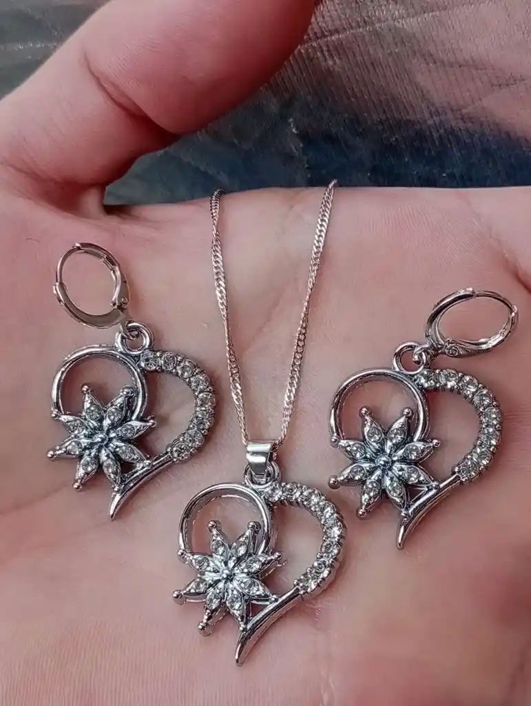 Aretes Cadena Y Dije En Plata 925; Con Bolsa De Regalo; Juego (jdp236)