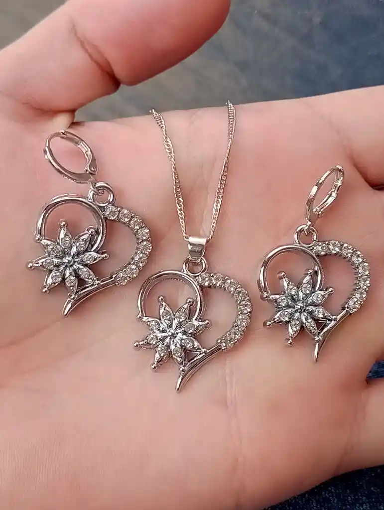 Aretes Cadena Y Dije En Plata 925; Con Bolsa De Regalo; Juego (jdp236)