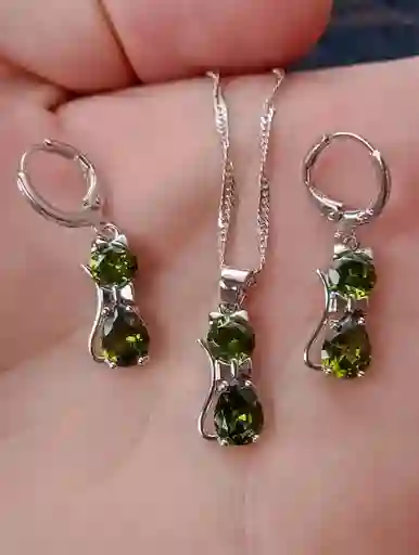 Aretes Cadena Y Dije En Plata 925; Con Bolsa De Regalo; Juego (jdp237)