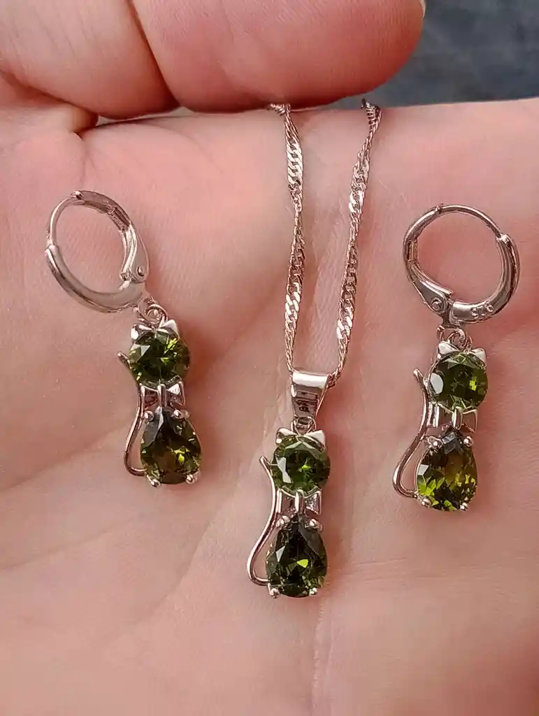 Aretes Cadena Y Dije En Plata 925; Con Bolsa De Regalo; Juego (jdp237)