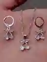 Aretes Cadena Y Dije En Plata 925; Con Bolsa De Regalo; Juego (jdp244)