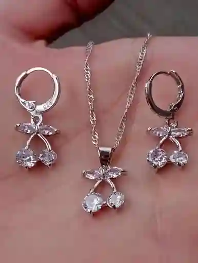 Aretes Cadena Y Dije En Plata 925; Con Bolsa De Regalo; Juego (jdp244)