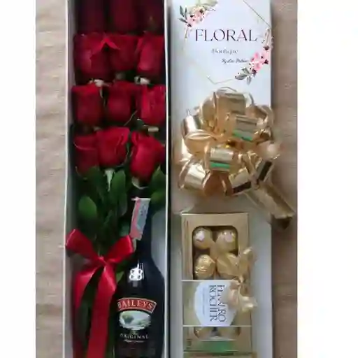 Caja De Rosas X12 + Ferrero + Baileys Para Celebrar