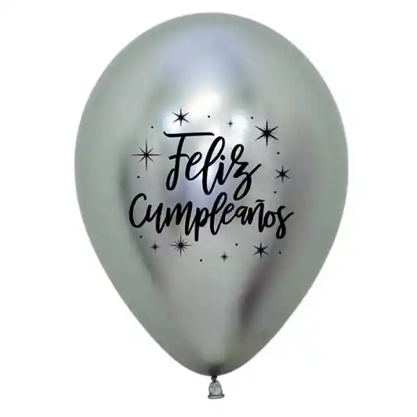 Globos R12 Reflex Plateado / Plata Radiante Feliz Cumpleaños X 10. Sempertex