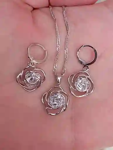 Aretes Cadena Y Dije En Plata 925; Con Bolsa De Regalo; Juego (jdp368)