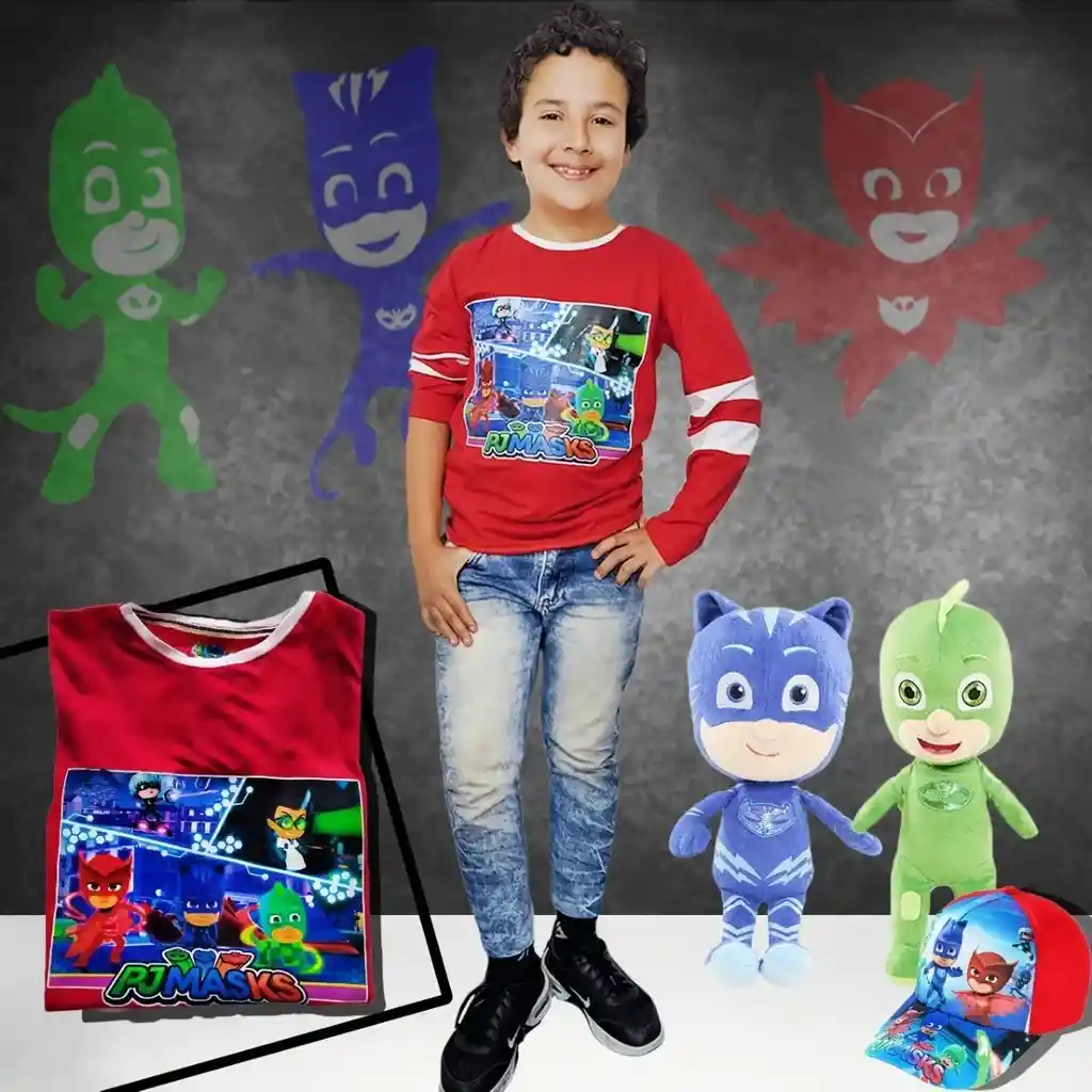 Pj Mask Camibuzo Talla 8 Niño Rojo Con Rallas Blancas