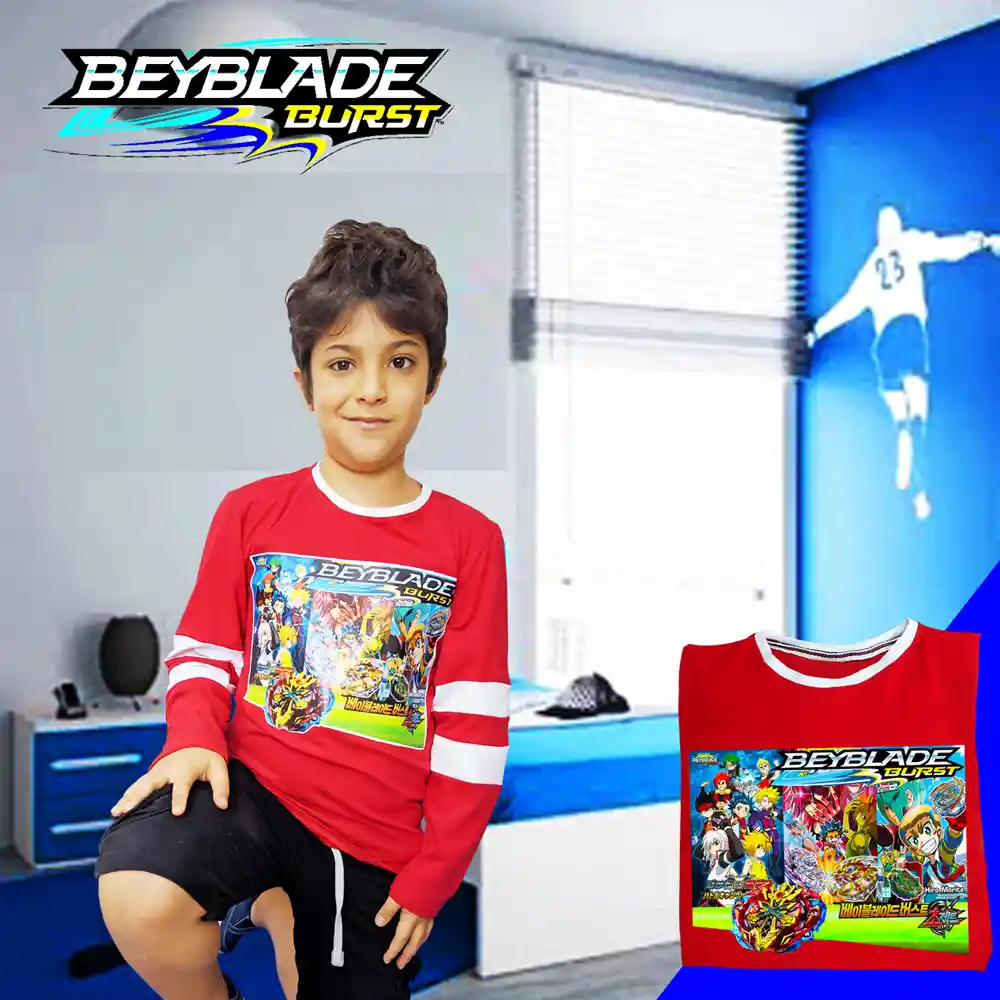 Bey Blade Camibuzo Talla 8 Niño Roja Con Rallas Blancas