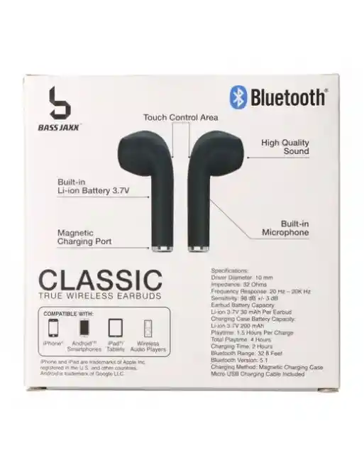 Audifonos Classic Bluetooth® Earbuds With Mic & Touch Control - Black