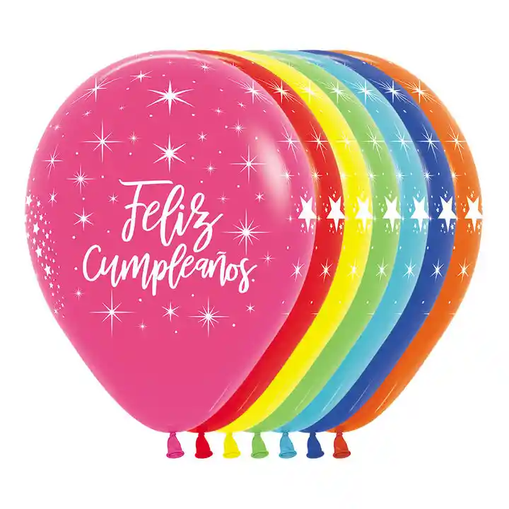 Globos R12 Surtido Feliz Cumpleaños Radiante X 10 Und Sempertex