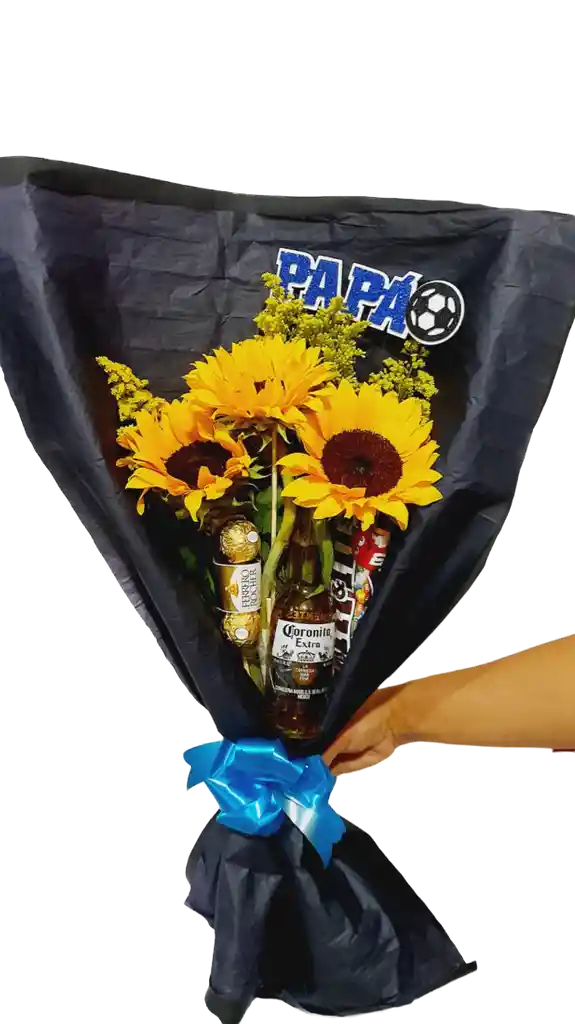 Girasoles Con Chocolates Y Cerveza Corona En Boquet