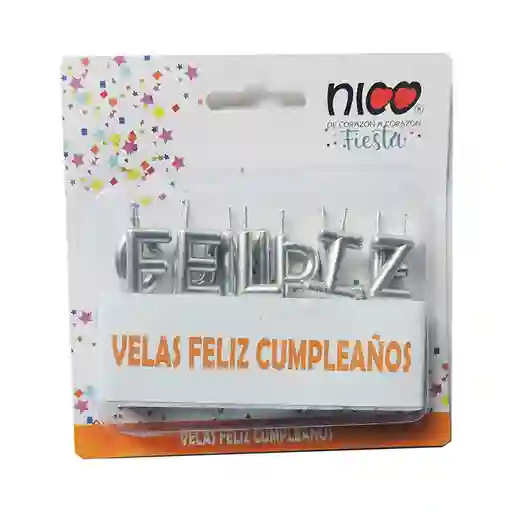Set De Velas Palabra Felicidades Color Plateado