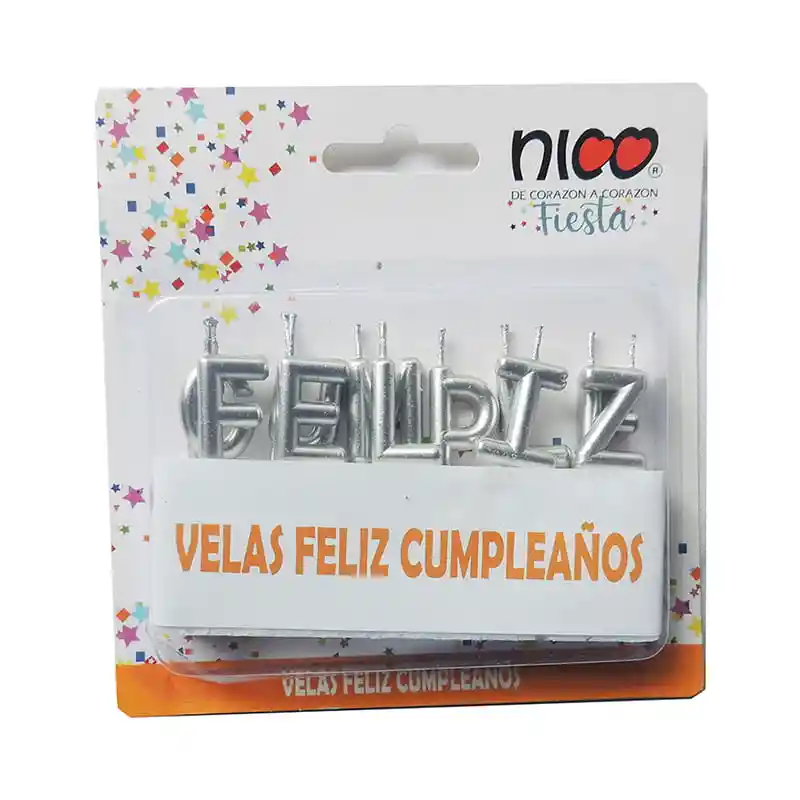 Set De Velas Palabra Felicidades Color Plateado