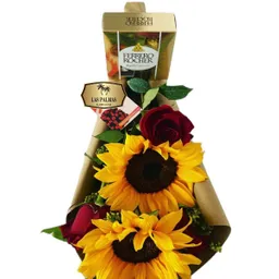 Bouquet De Girasoles Amor Y Rosas + Ferrero