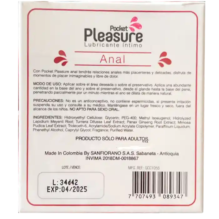 Gel Dilatador Anal Dilata Ano Disminuye Dolor Rectal Pleasure Pocket