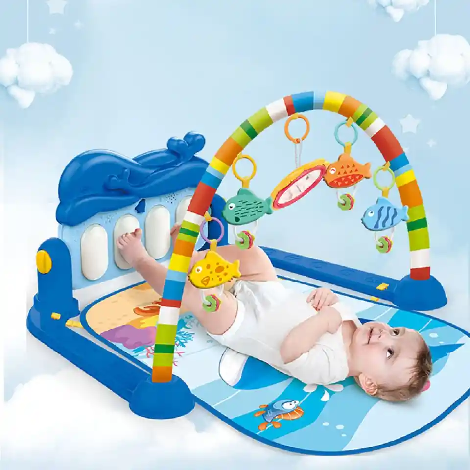 Gimnasio Bebe Infantil Tapete Estimulación Piano Fitness Rack Luces Regalo Obsequio Oferta 0-3 Años Ballena Azul Ref. He0631