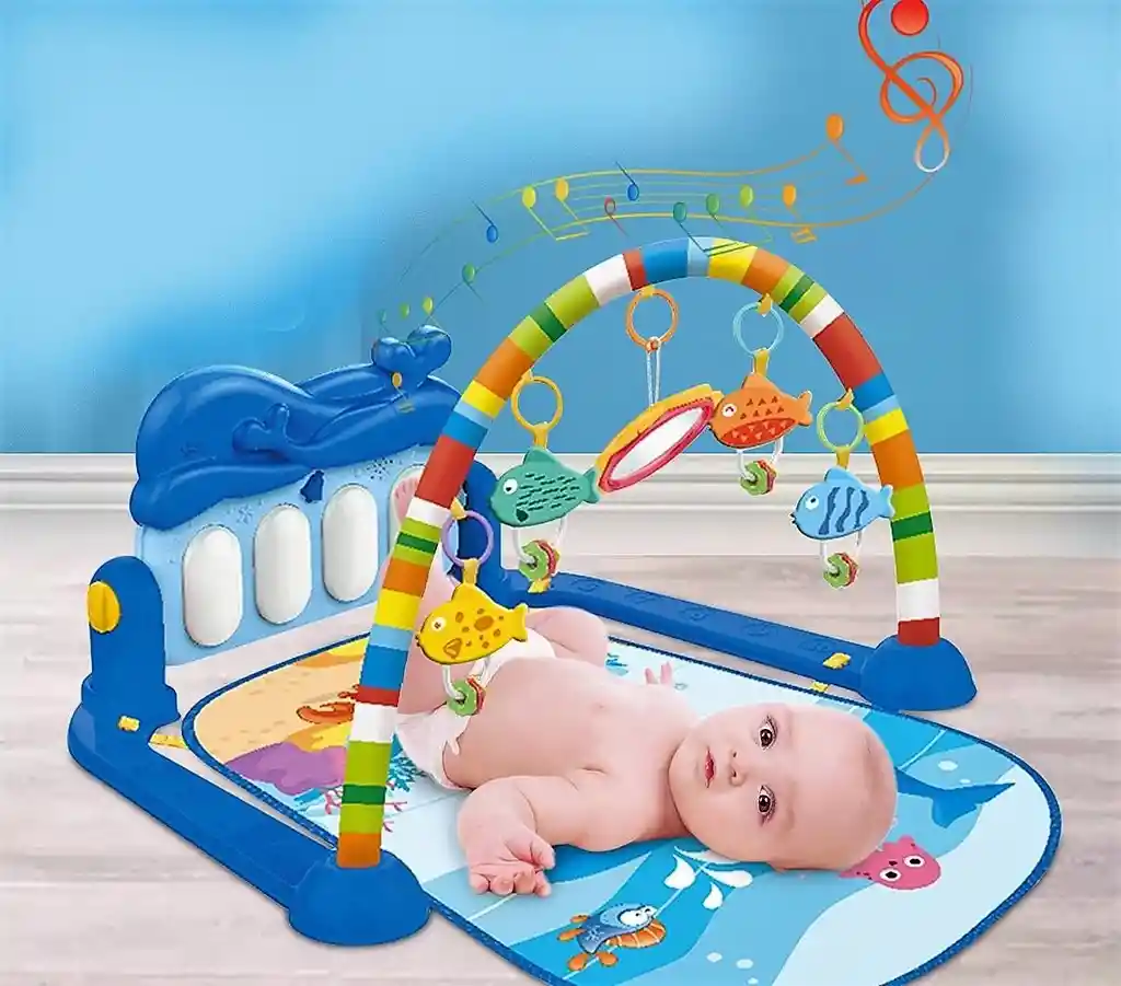 Gimnasio Bebe Infantil Tapete Estimulación Piano Fitness Rack Luces Regalo Obsequio Oferta 0-3 Años Ballena Azul Ref. He0631