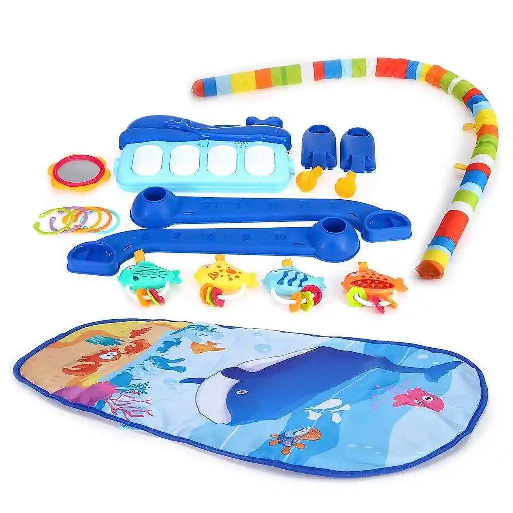 Gimnasio Bebe Infantil Tapete Estimulación Piano Fitness Rack Luces Regalo Obsequio Oferta 0-3 Años Ballena Azul Ref. He0631