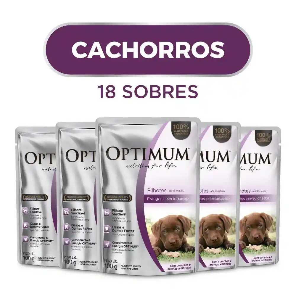 Optimum Alimento Húmedo Para Perro Cachorro Pollo 18 Sobres