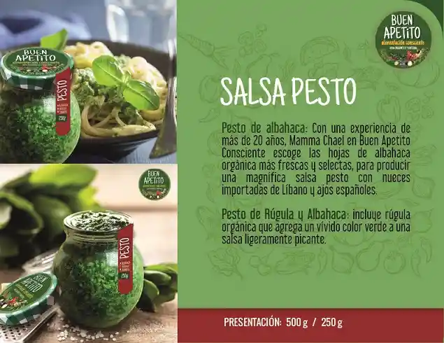 Salsa Pesto Con Rúgula Y Albahaca 500g.