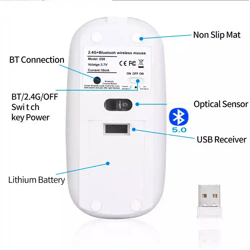 Ratón Inalámbrico Dual Bluetooth + 2.4 G Recargable - Slim