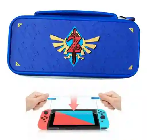 Estuche De Edicion Zelda Azul + Vidrio Templado Para Nintendo Switch Estandar