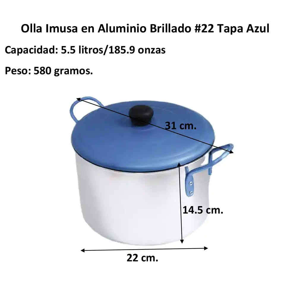 Imusa Ollaen Aluminio Brillada Tapa Azul #22 Cm/5.5 Litros