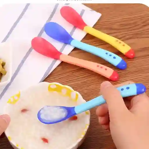 Cubiertos Silicona Bebé Termosensible Cuchara Tenedor