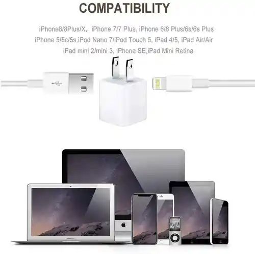 Cargador Iphone 5w + Cable 1m Lightning 5 6 7 8 X 11 Genérico