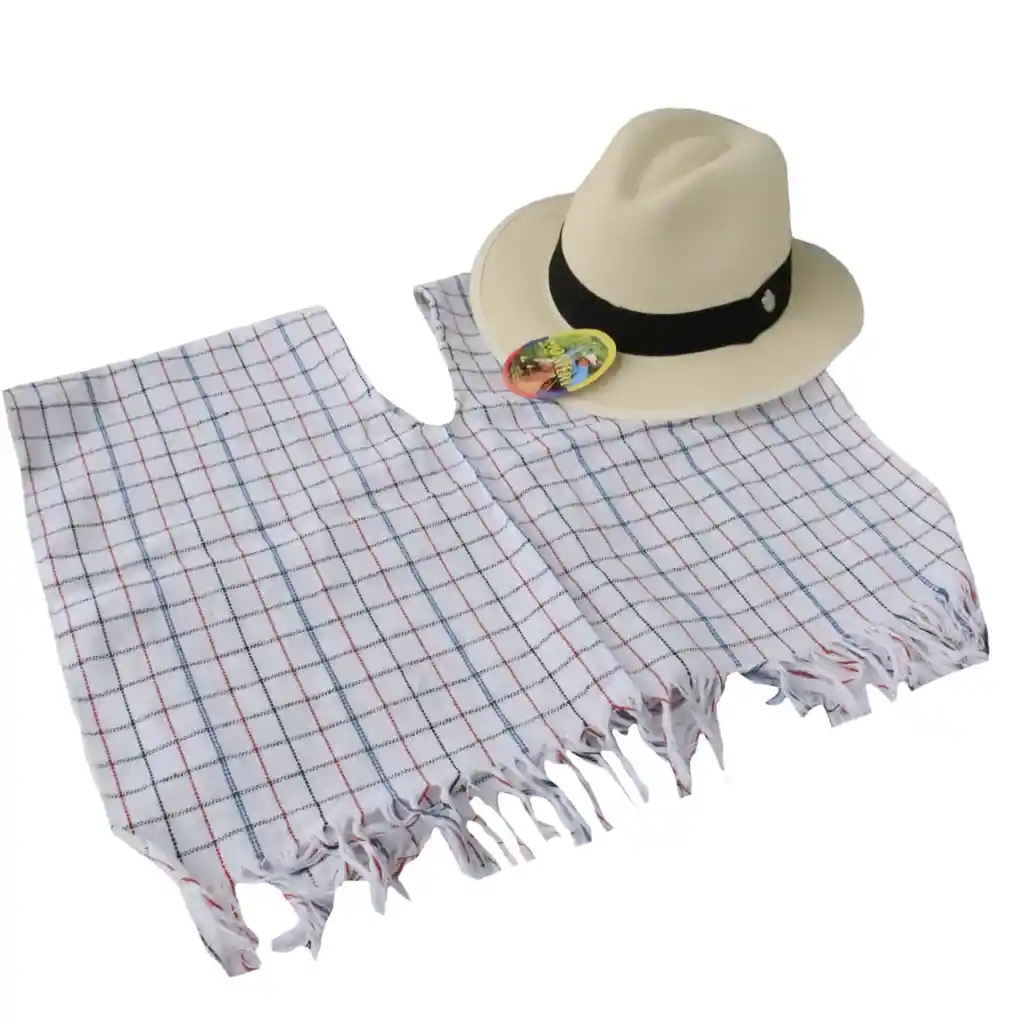 Sombrero Aguadeño + Poncho Paisa Para Niño 8 - 10 Años