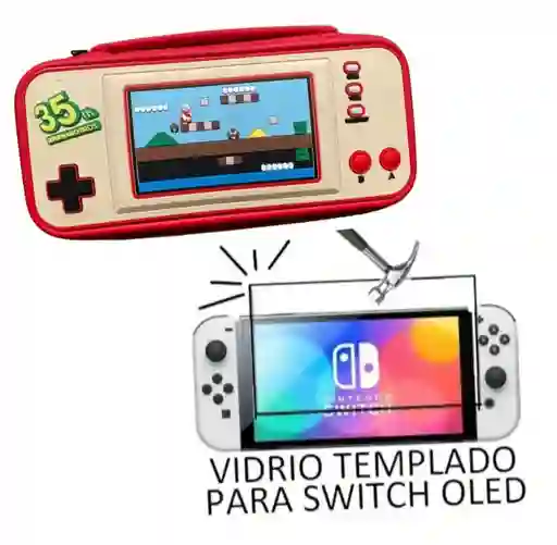 Estuche Nintendo Switch Oled Nuevo Diseño Mario 35años + Vidrio Templado