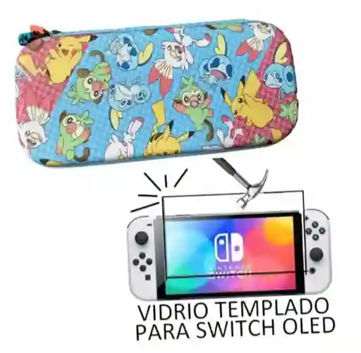 Estuche Nintendo Switch Oled Nuevo Diseño Pikachu + Vidrio Templado
