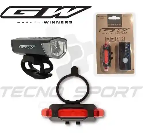 Combo Luz Gw Bicicleta Delantera Trasera Recargable Usb