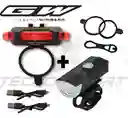 Combo Luz Gw Bicicleta Delantera Trasera Recargable Usb