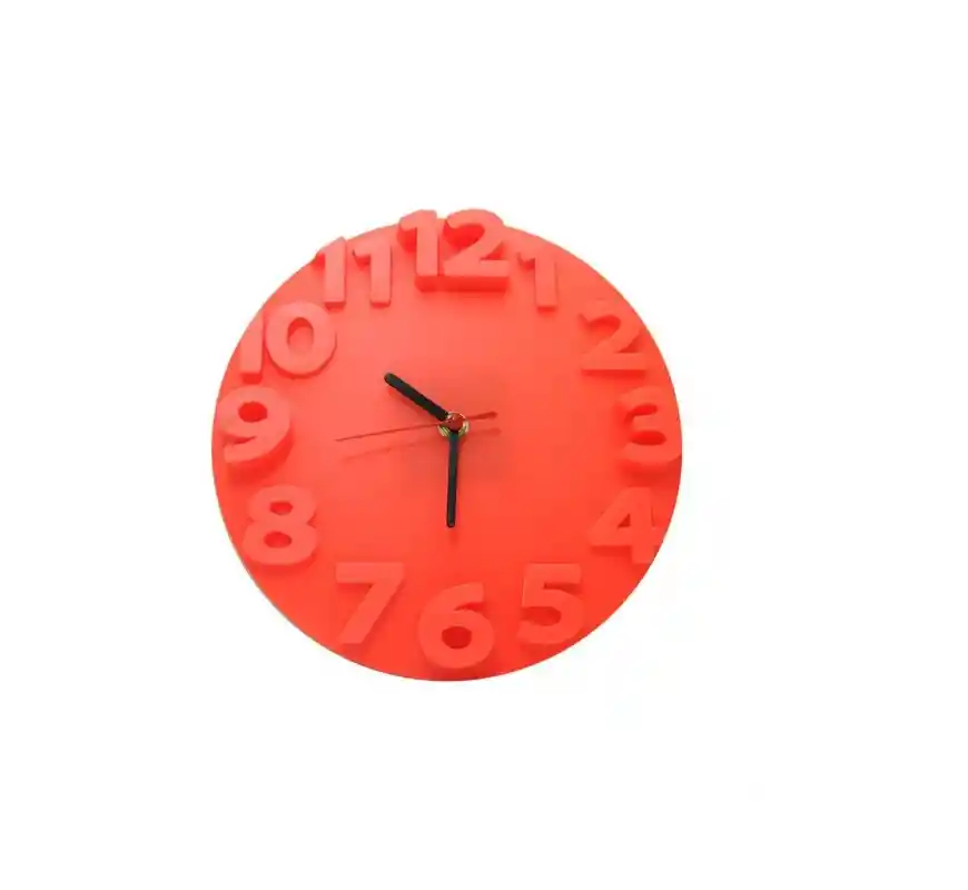 Reloj De Pared Alto Relieve Pequeño Color Naranja