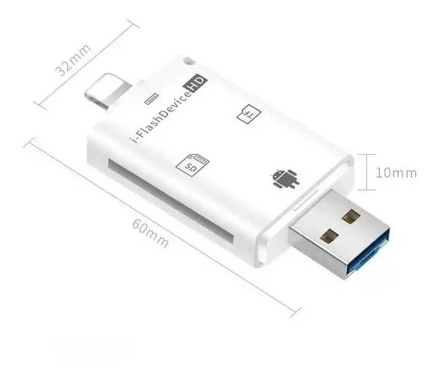 Lector De Tarjetas 3 En 1 Otg Iphone Lightning Y Micro Usb