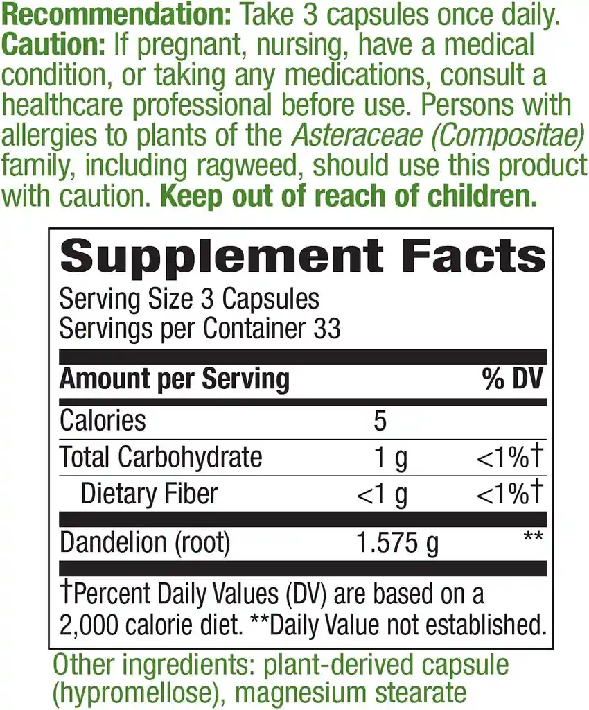  Natures Way Diente De León 1575 Mg 100 Capsulas 