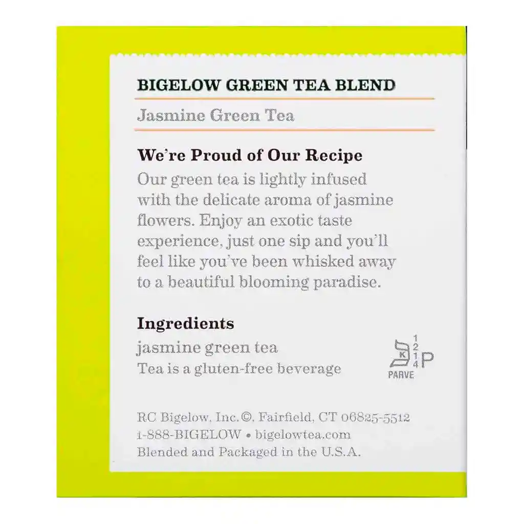 Bigelow Té Verde Jasmine Green Tea 20 Bolsitas .91 Oz (25 G)