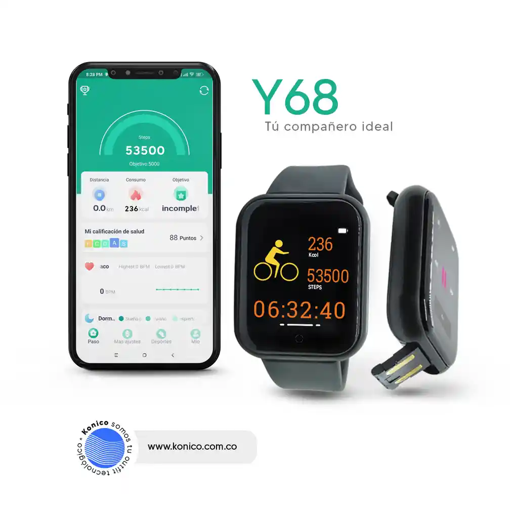 Reloj Inteligente Y68 + Audífonos Inalámbricos Pro 3