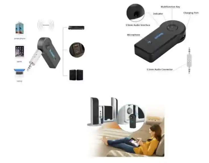 Adaptador Receptor Bluetooth Carro Recargable Aux Equipo