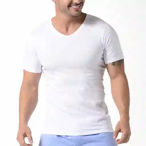 Camiseta Cuello V De Algodón Premium (4901) Blanco Xl