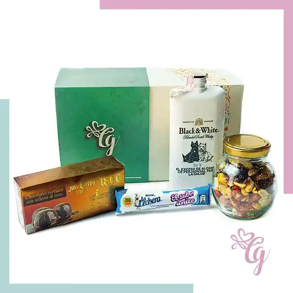 Caja De Snacks & Whisky Black & White