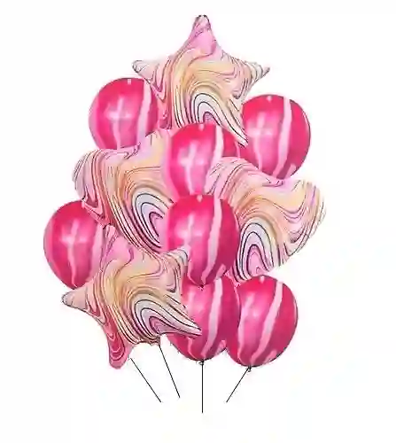 Globo Metalizado Bouquet 11 Piezas Agata Estrella Corazon Rosado Dorado