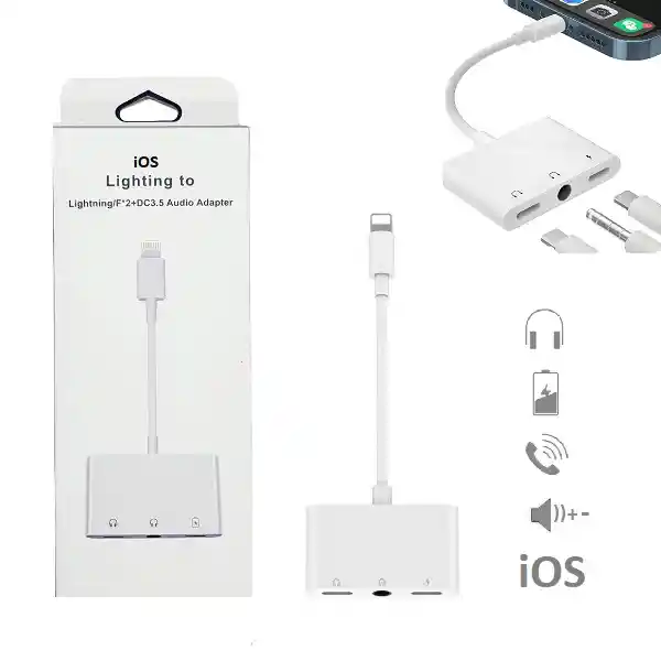 Adaptador Lightning Para Iphone Audífonos Carga 3 En 1 Convertidor Genérico Jack 35mm Ipad