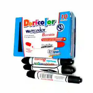 Caja De Marcador Doricolor Borrable Punta Ancha Biselada X10 Unds Negro