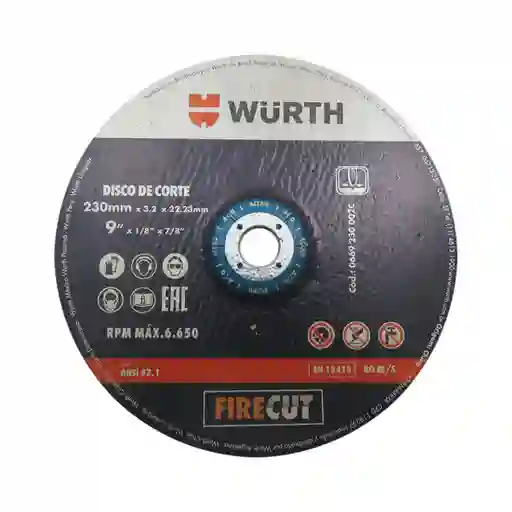 Disco De Corte Fire Cut 230 X 2 - 9 X 5/64 In Würth