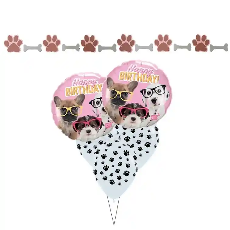 Kit De Globos Fiesta Perritos+ Guirnalda Perros Cumpleaños