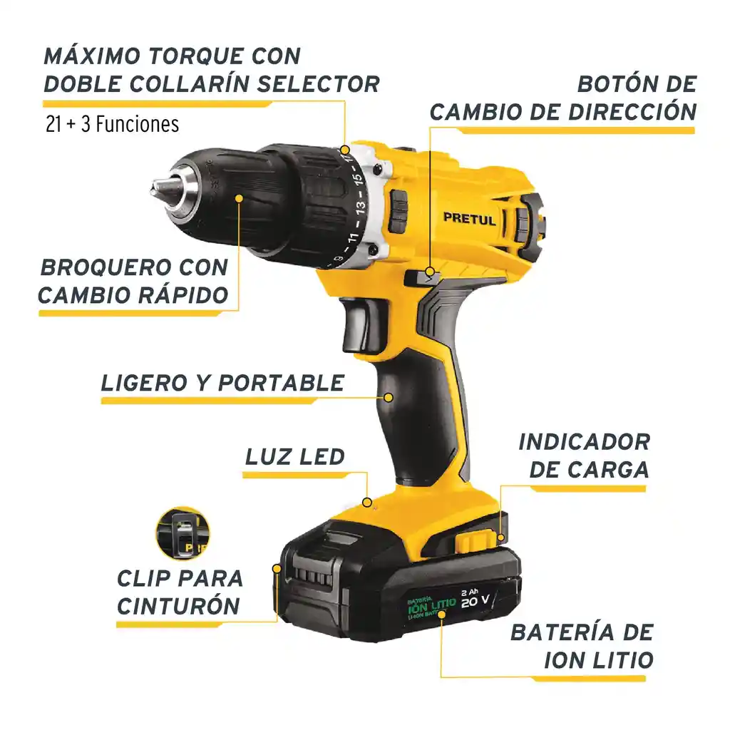 Taladro Rotomartillo Inalámbrico 1/2" 20v, Pretul