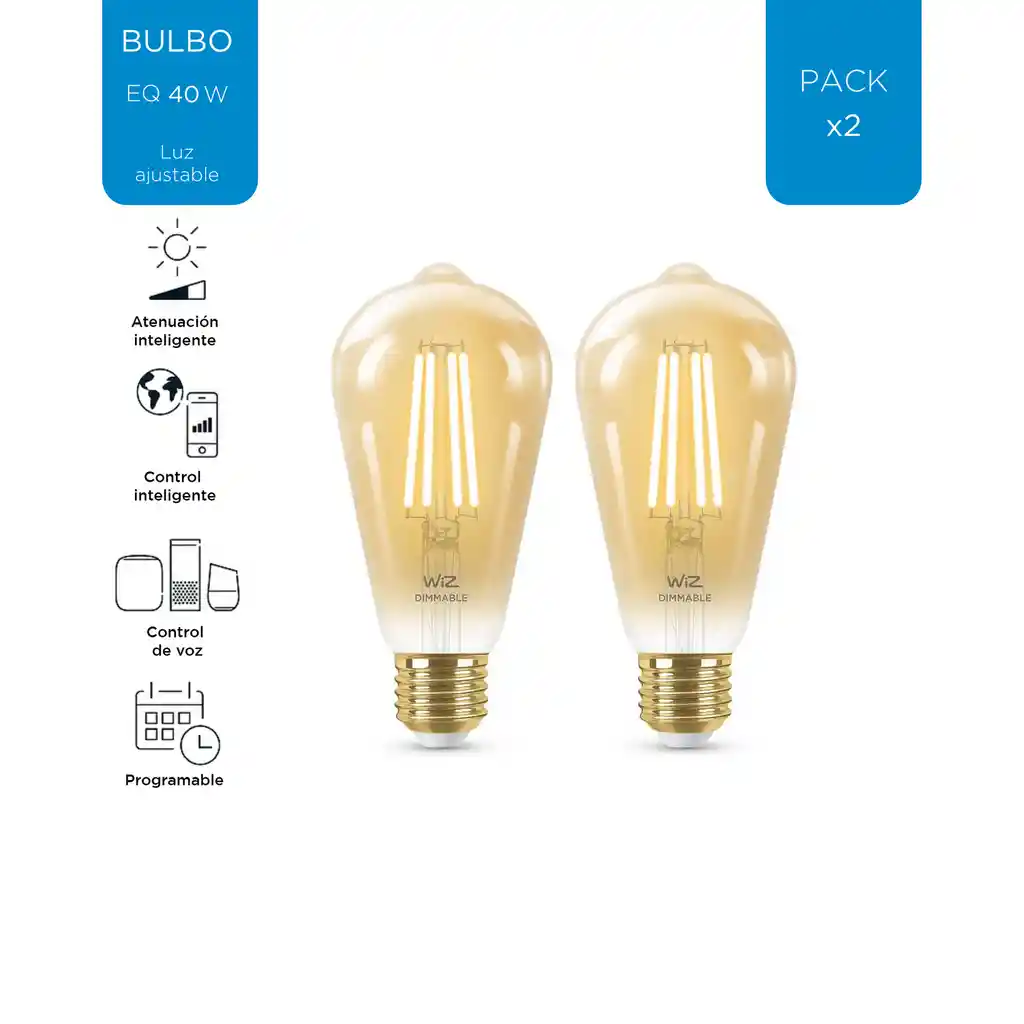 Wiz Bombillo Led Tipo Vintage Inteligente St19 Wi-fi Luz Calida